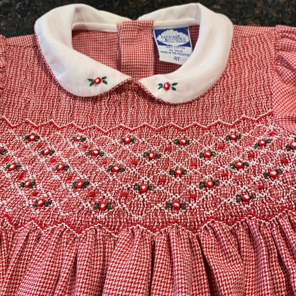 Carriage Boutique red Smocked Dress with White Collar. Perfect for the holidays! - Picture 2 of 4